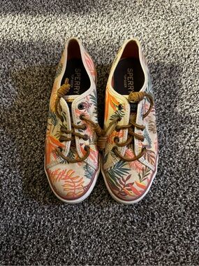 Sperry Women's Floral Canvas Sneakers - Cream, Orange, Green